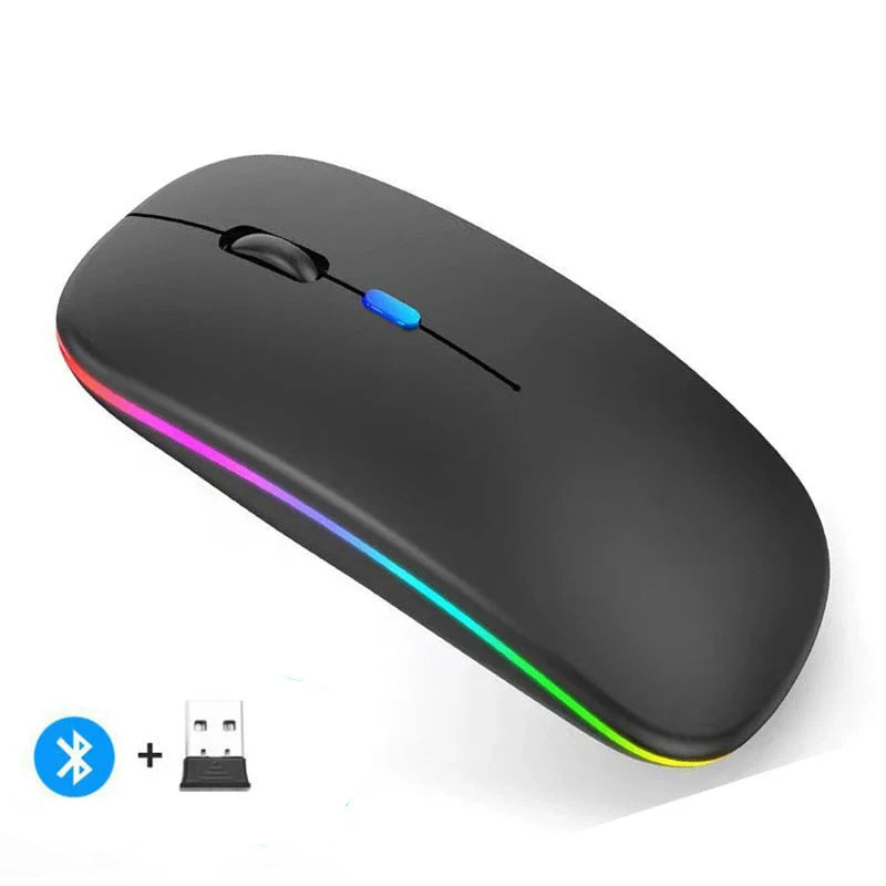 Kabellose Maus Wiederaufladbar Silent LED Hintergrundbeleuchtung Mäuse PC Laptop Computer Maus 2.4Ghz Empfänger Bluetooth Dual Modus Optische Mäuse