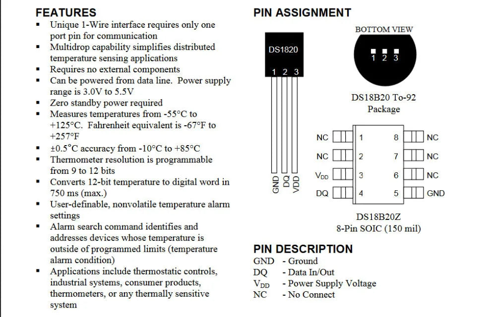 1/5/10/20pcs Temperature Sensor Electronic Chip DS18B20 TO-92 18B20 chips IC DIY Electronic Digital Thermometer -55°C to 125°C - Shoppiline