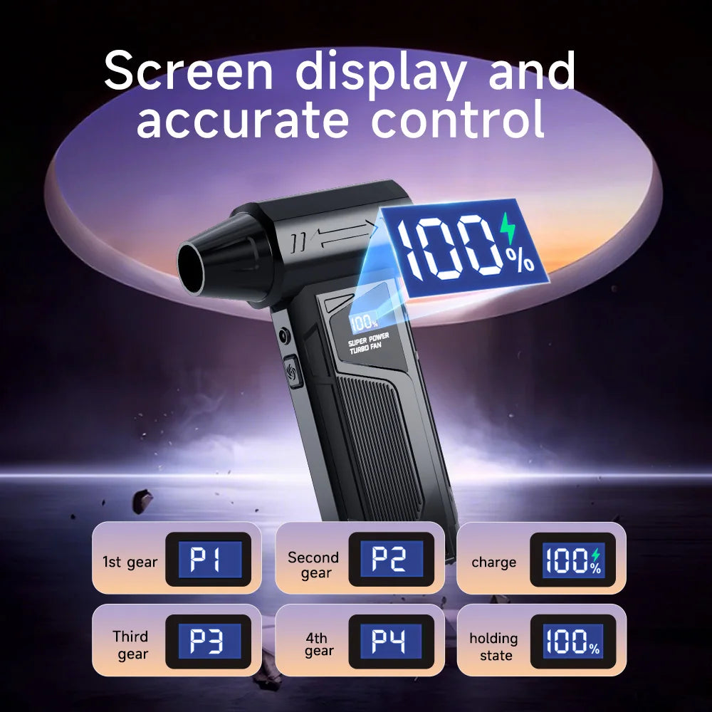 110,000 RPM 3-in-1 Blower: Dust Blower / Vacuum Cleaner / Fan + LED Light. 4-speed settings, ideal for computers