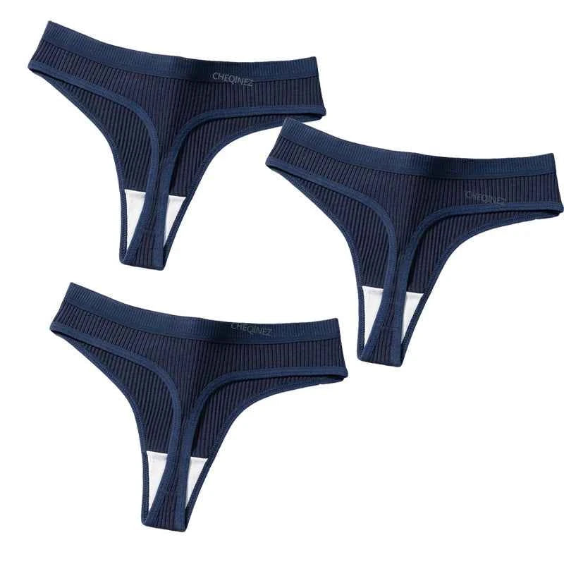3Pcs/Set Thongs Women's Panties Striped Briefs Girls Solid Color Elastic Underwear Female Sexy Lingeries Hot Comfort G-string