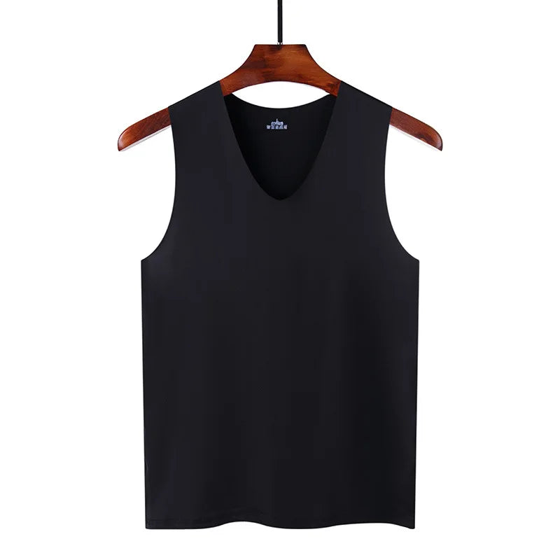Gilet d'été en soie glacée non marquant pour hommes, débardeur moulant de sport et de fitness, sans manches, respirant, vêtement d'intérieur