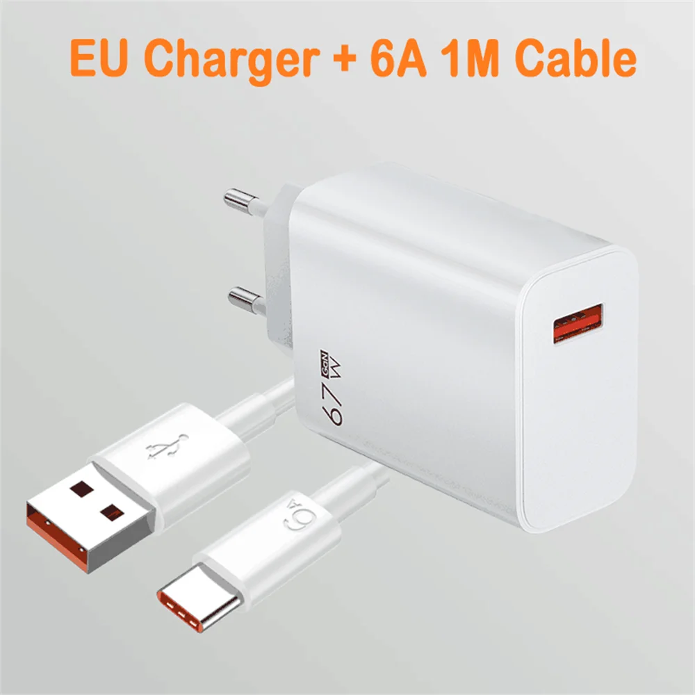 USB GaN Charger Total 67W Fast Charging Wall Phone Adapter 6A USB TypeC Cable Quick Charge 3.0 Plug For iPhone Samsung Xiaomi