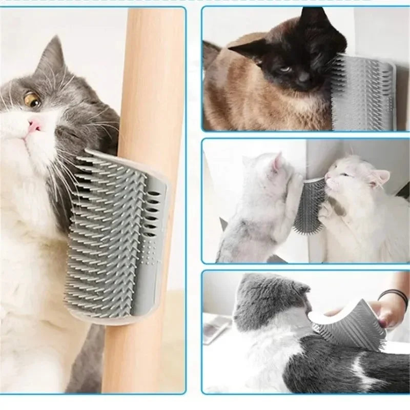 Wall Mount Corner Cat Self Groomer Comb Ergonomic Pet Massage Hair Remover Brush Space Saving Indoor Kitten Scratching Toy Easy