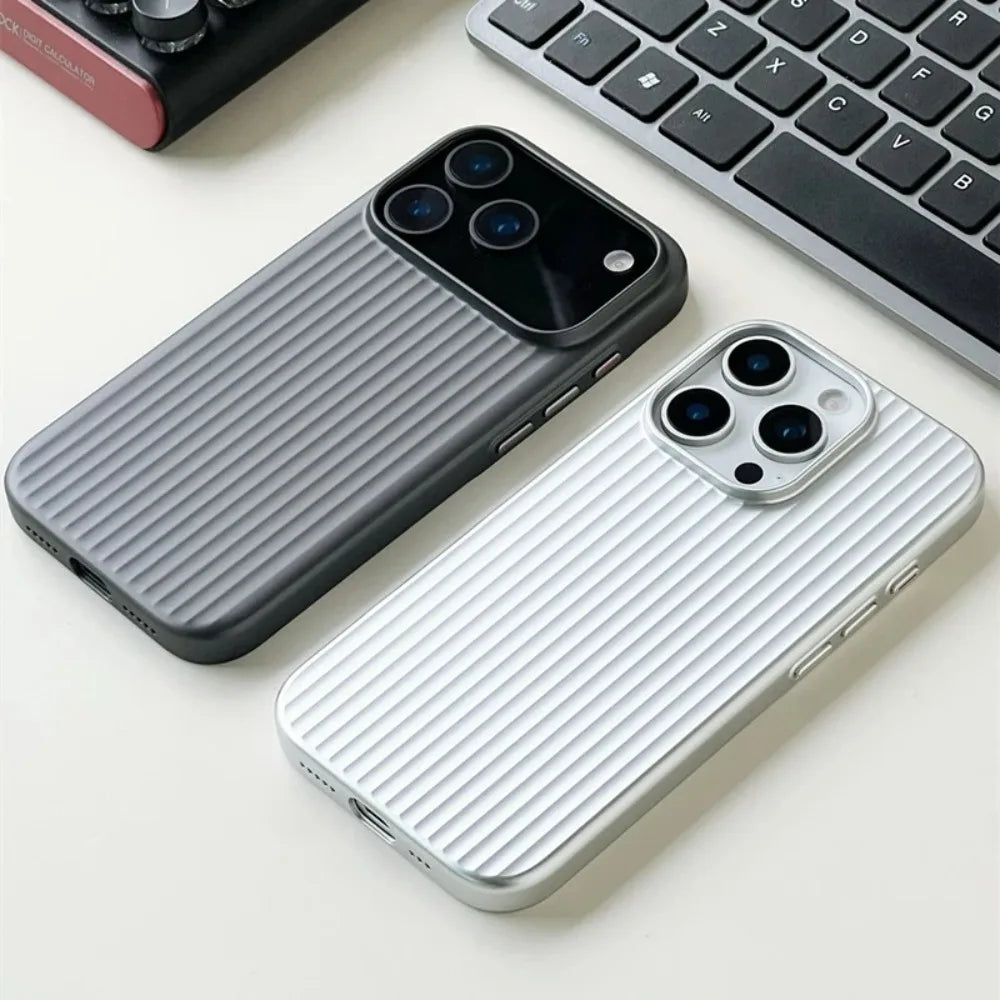 Luxury Stripes Metallic Paint Armor Case For iPhone 17 Air 16 15 14 13 Pro Max Shockproof Camera Protective Slim Matte PC Funda - Shoppiline