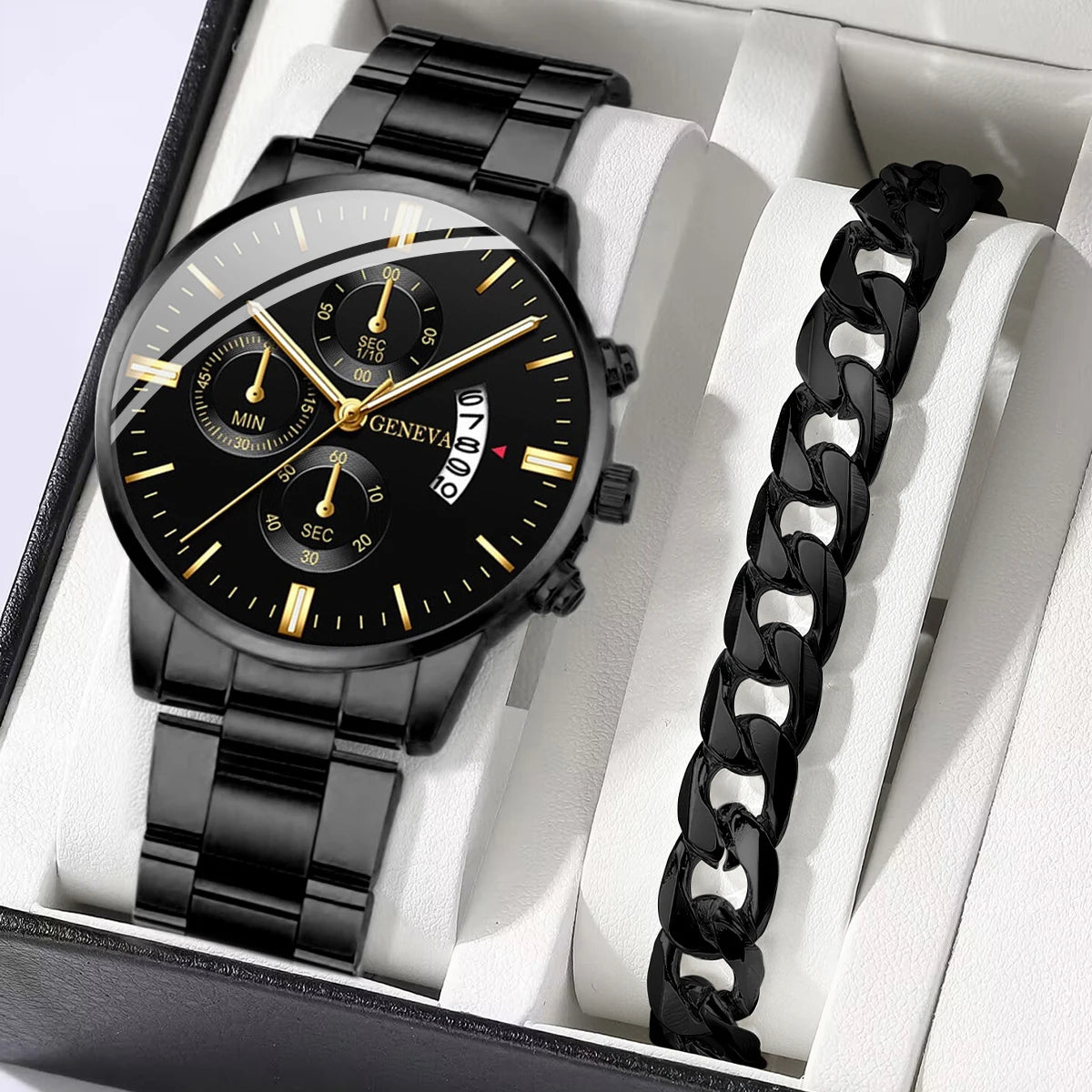 2 Stück Herren Business Uhren Mode Stahlband Quarzuhr Männliche Kalenderuhr Armband Relogio Masculino (Ohne Box)