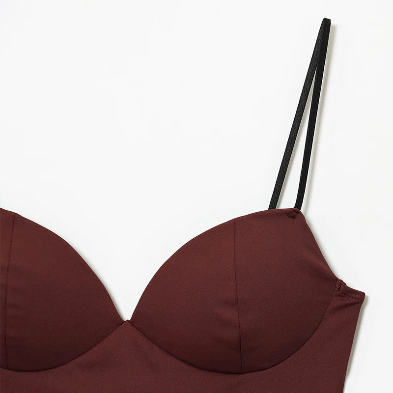 HXAO Sleeveless Crop Tops For Woman Corset Camisole Brown Top Women Bodycon Backless Sexy Tops With Straps Bustier Tank Tops