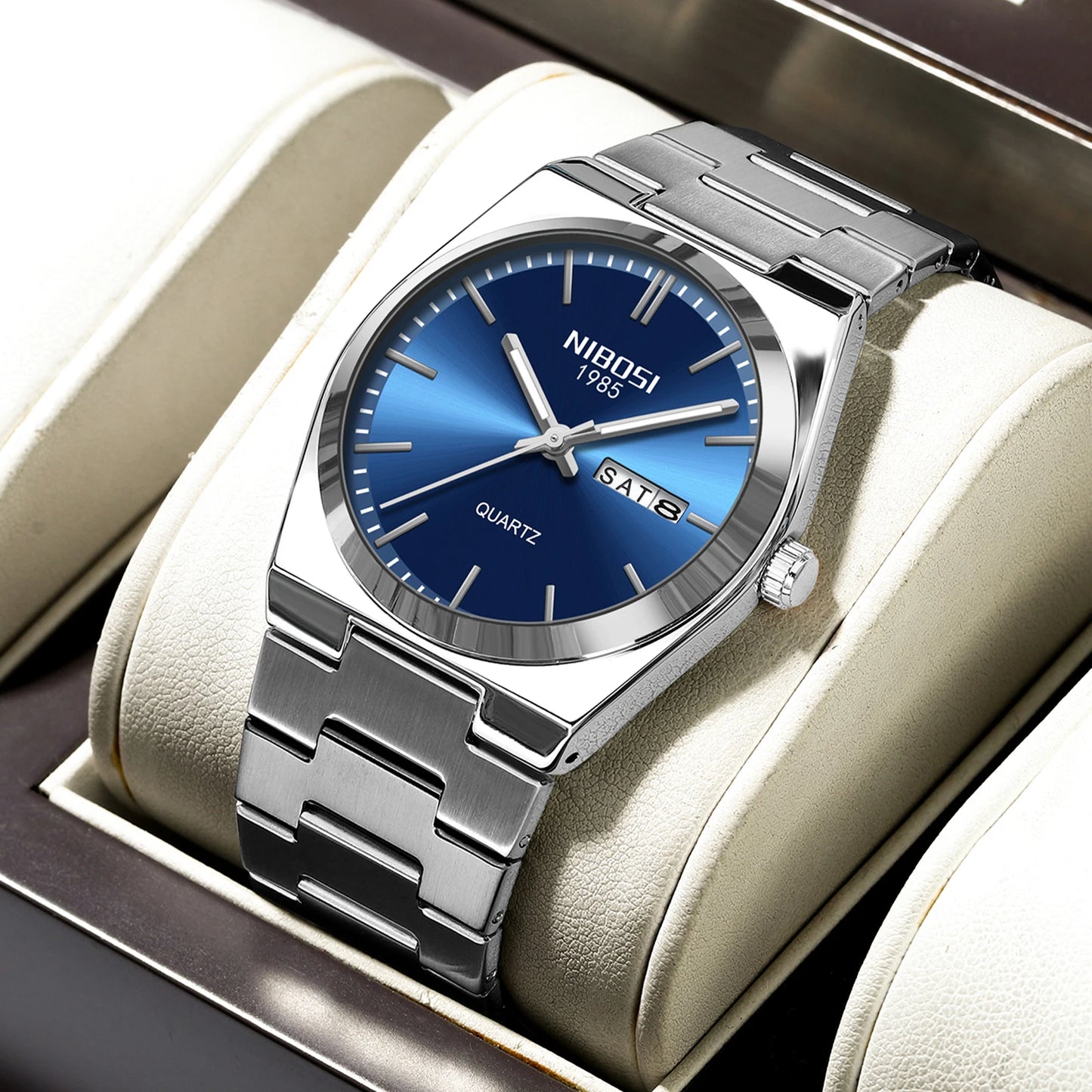 NIBOSI Luxury Watch For Man Waterproof Luminous Date Week Stainless Steel Men Watch Casual Quartz Men's Watches Male Clock+box