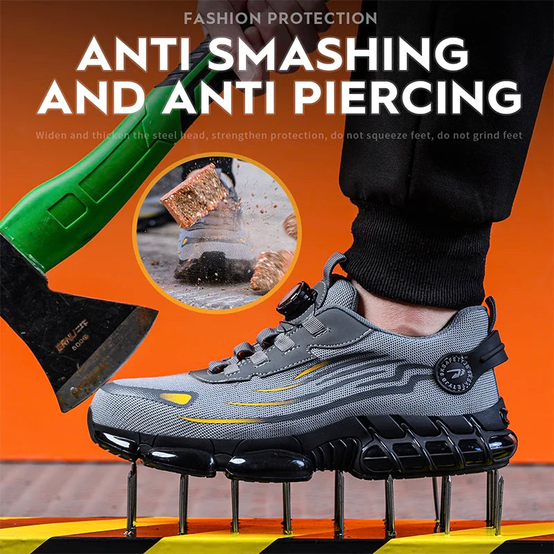 Rotary Buckle Work Safety Shoes For Men and Women Air Soft Sole Lightweight Protective Work Sneakers Men Breathable Boots - Shoppiline