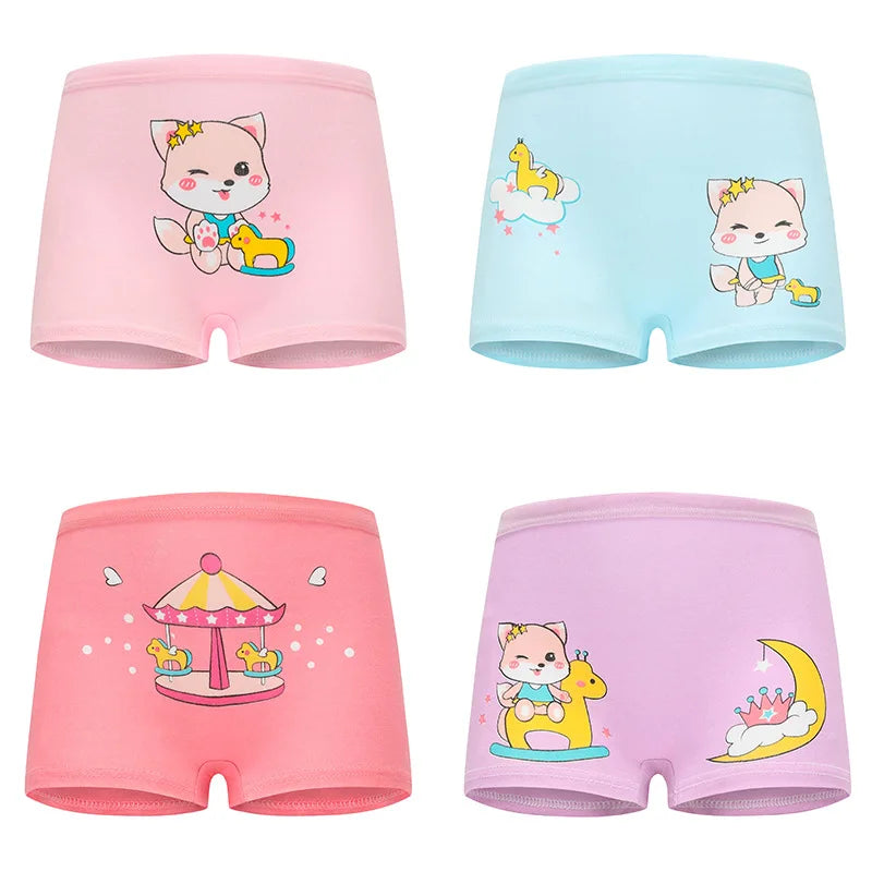 4 Stück/Los Design Kinder Mädchen Höschen Baumwolle Weich Hübsche Cartoon Einhorn Kinderunterwäsche für Mädchen Kinder Boxer Atmungsaktiv