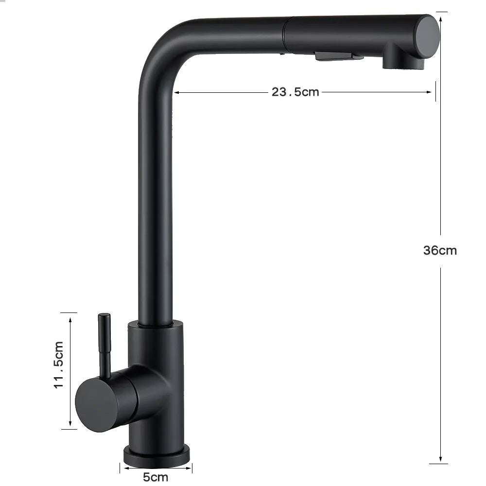 Black Pull Out Kitchen Sink Faucet Flexible 2 Modes Stream & Sprayer Nozzle Faucets Stainless Steel Hot Cold Wate Mixer Tap Deck - Shoppiline
