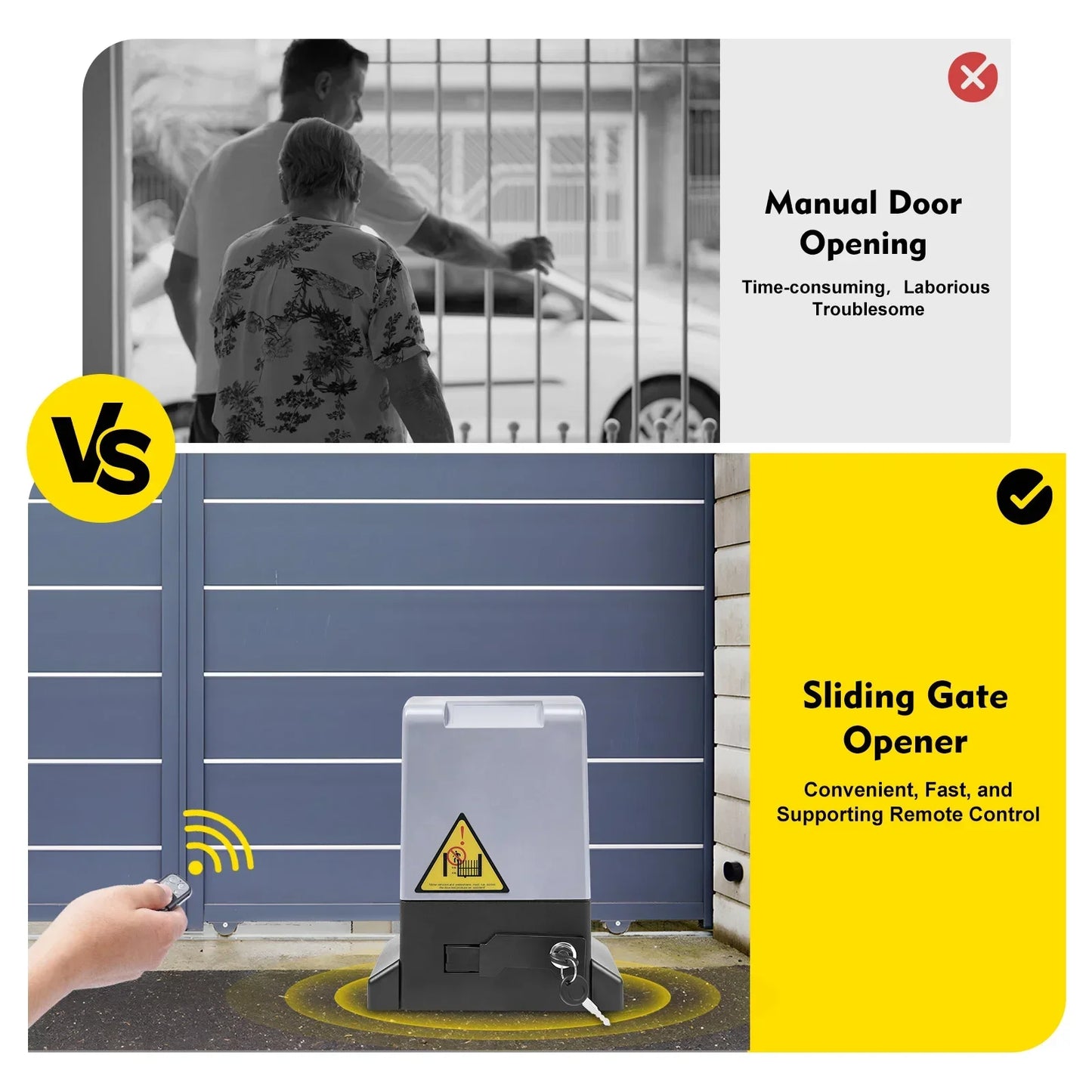 Automatic Gate Opener with 6pcs Sliding Door Gear Rack, 750W Electric Sliding Gate Opener 1600Kg 12m Automatic Sliding Gate Drive Low Noise 50dB Automatic Gate Opener Electric Gate Opener Kit with 2 Remote Control & 2 Infrare