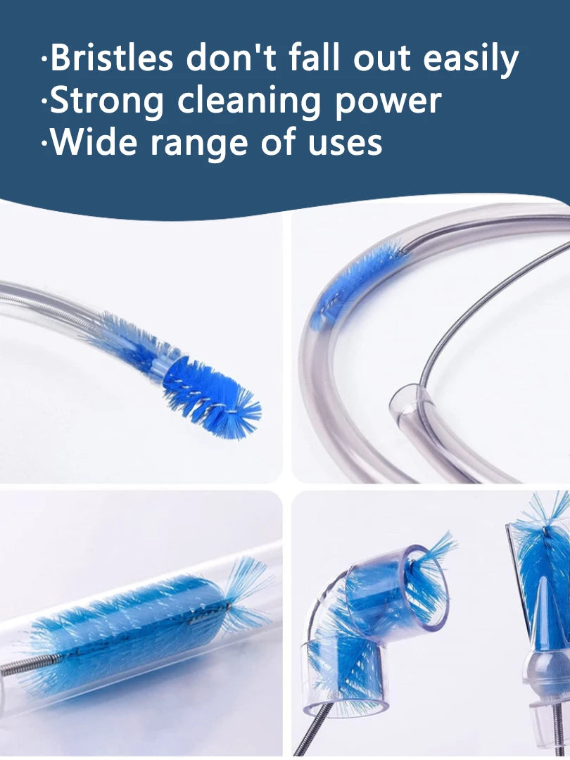 Aquarium Cleaning Brush for Water Hose Lily Pipe Air Tube Stainless Steel Flexible Bent Tube Double Head Brush Fish Tank Cleaner