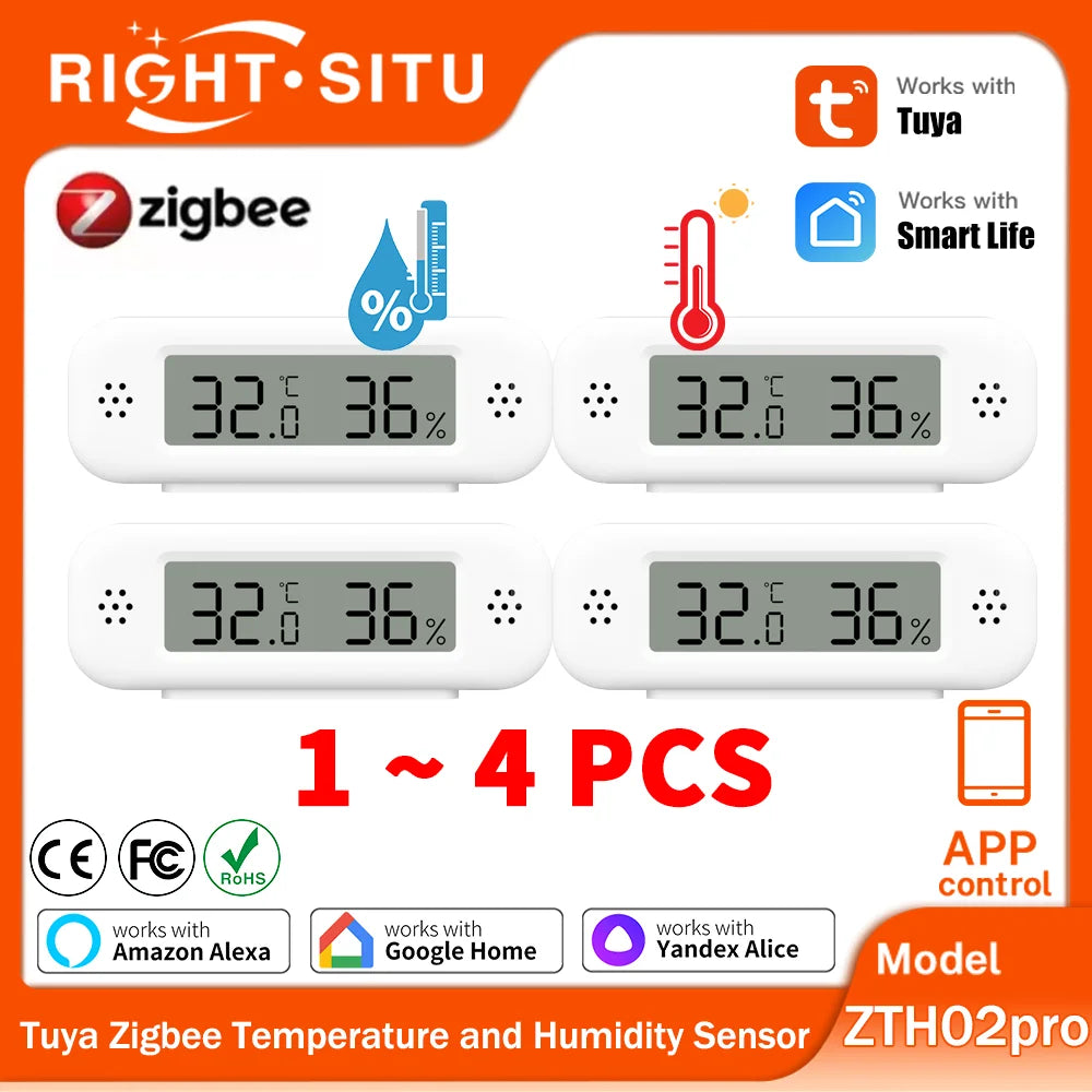 1~4pcs Tuya Zigbee 3.0 Mini Temperature Humidity Sensor For Smart Home Thermometer Hygrometer APP Remote Work with Yandex Alexa