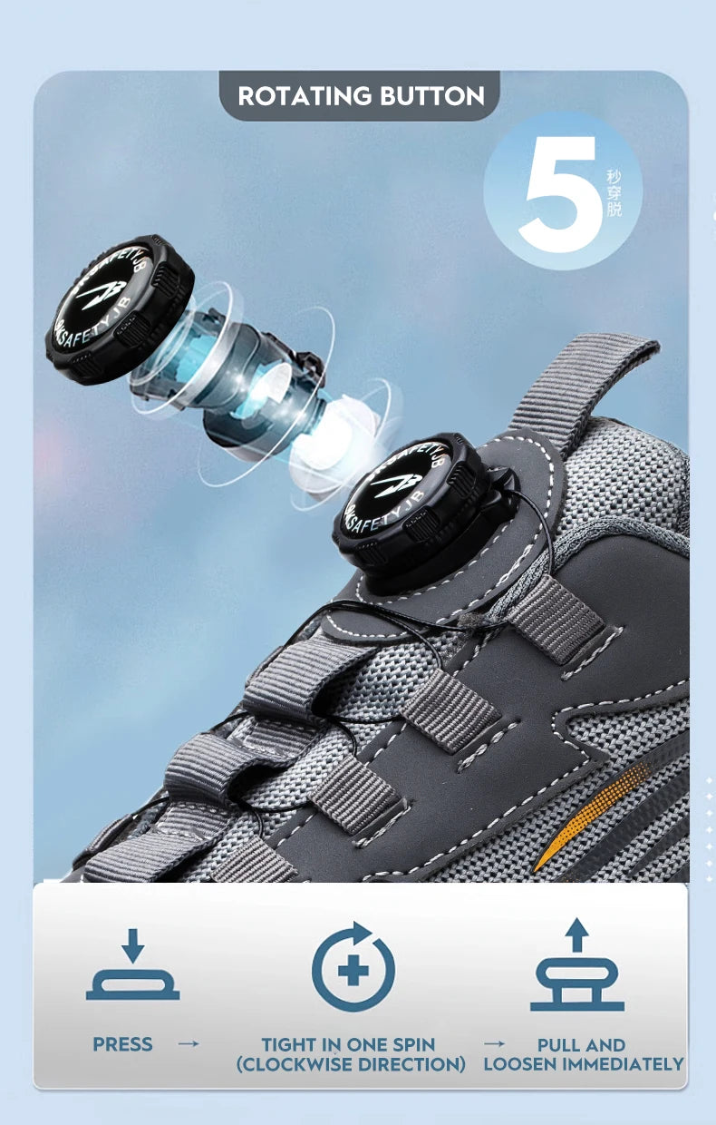 Rotary Buckle Work Safety Shoes For Men and Women Air Soft Sole Lightweight Protective Work Sneakers Men Breathable Boots - Shoppiline