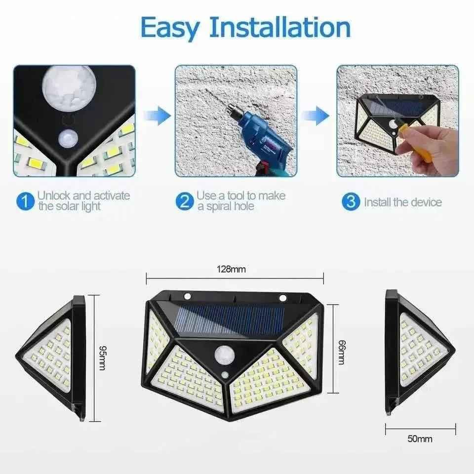 Smart Solar LED Wall Lights 100 LED Motion Sensor Outdoor Waterproof,Solar Charging Security Wall Lamp,Courtyard Garden Fence
