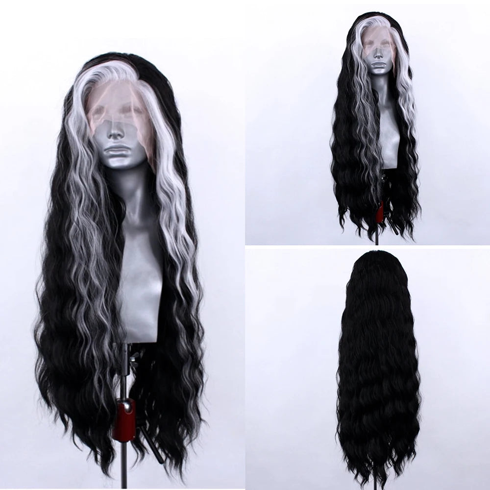 Platinum Blonde Wave Wig Synthetic Lace Front Wigs For Women Long Natural Wave Lace Hair White Black Pink Wig Loose Curl Cosplay