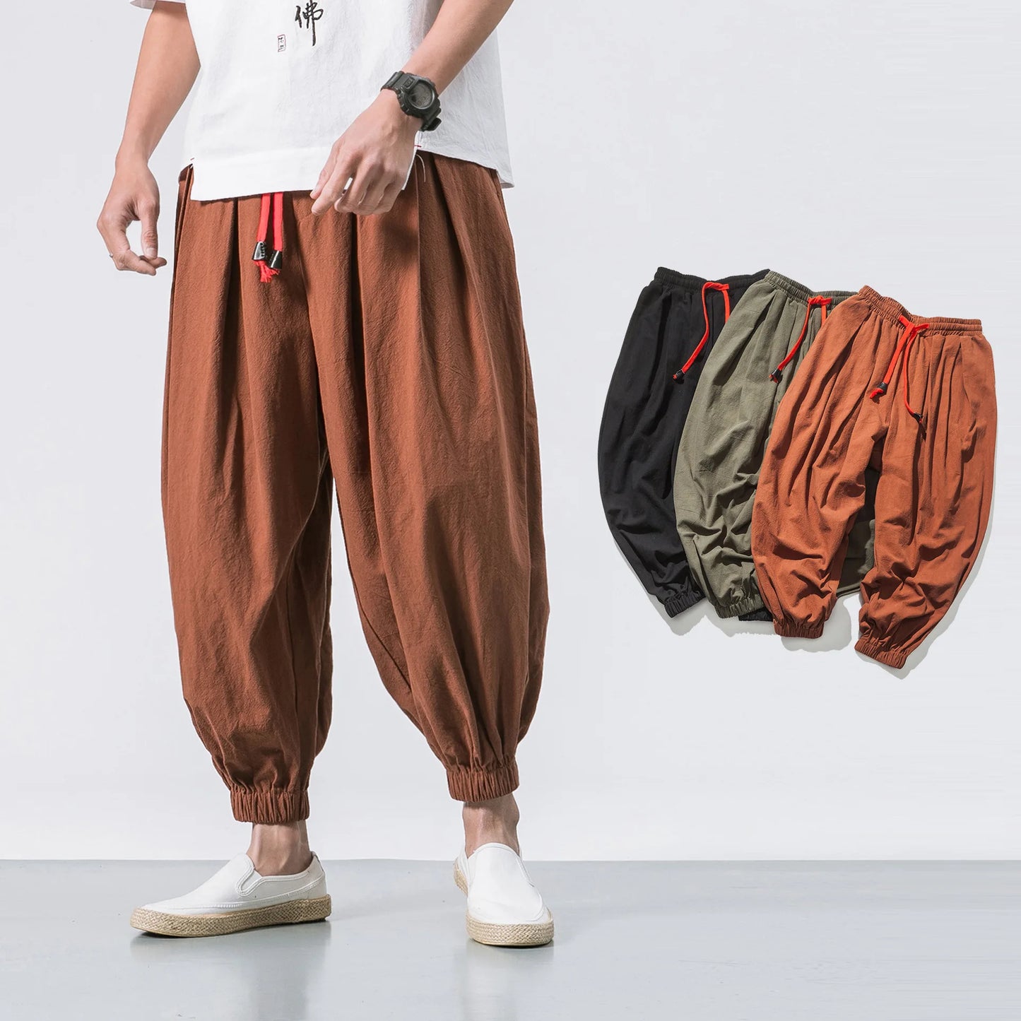 FGKKS Printemps Homme Lâche Sarouel Chinois Lin Surpoids Jogging Haute Qualité Marque Décontracté Pantalon Grande Taille Homme