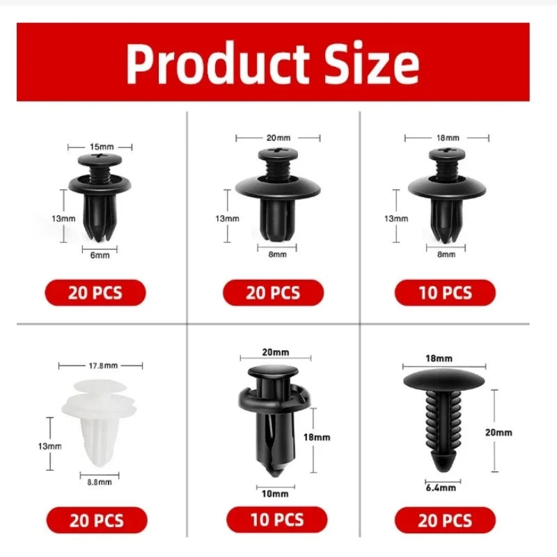 100PCS Multi-Purpose GM Rivet Kit - 6 Types of Quick Fastening Plastic Buckles for Various Car Parts Repair