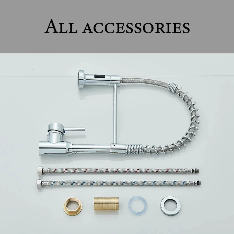 Chrome Spring Pull Down Kitchen Faucets Stream Spray Head Hot Cold Water Tap Stainless steel Rotation Kitchen Mixer Tap Crane - Shoppiline