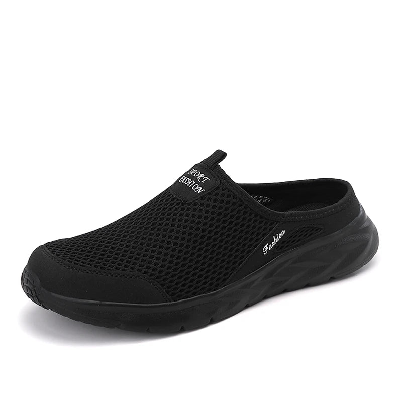 YRZL Mens Half Slippers Summer Breathable Mesh Mens Shoes Outdoor Casual Walking Shoes Large Flat Light Mesh Slippers Sandals - Shoppiline