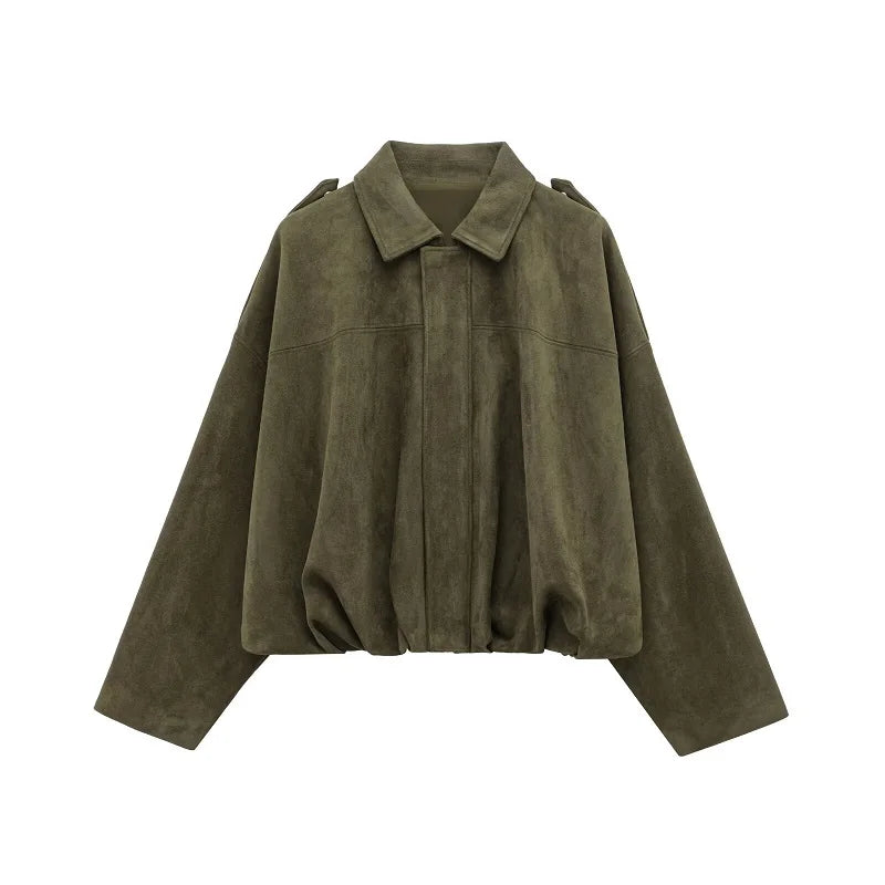 MUJER 2025 Suede Bomber Jackets for Women Outerwears Oversized Jacket Woman Streetwear Zip Women's Coats Padded Varsity Jackets
