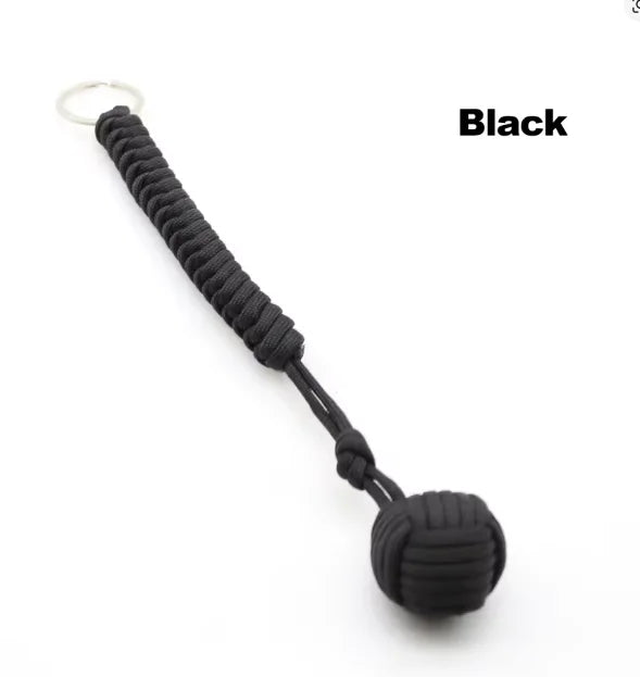 Black Monkey Fist Steel Ball Key Chain for Girls - Outdoor Security Protection Self Defense Lanyard for Bearing Broken Windows