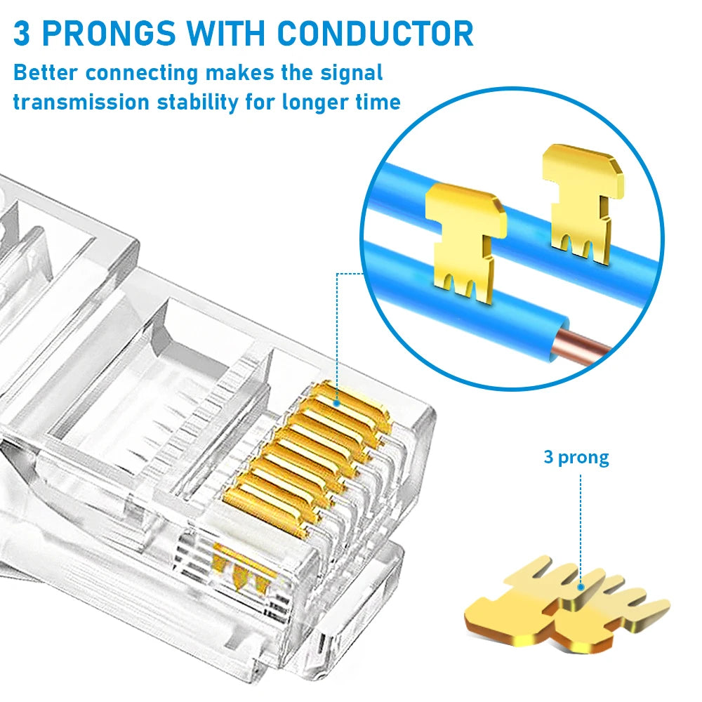 50/100pcs Pass Through RJ45 Cat6/Cat5e Connectors Crystal End 8P8C Crimp UTP Standard Ethernet Network Modular Plug