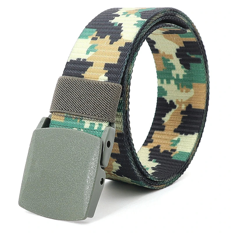 38mm Tactical Waist Belt Unisex Lightweight Weave Fabric with Plastic Buckle for Airport Security Men Women Camouflage Style