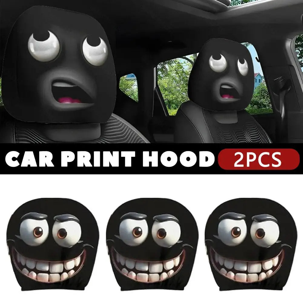 2pcs Smiley Face Printed Car Pillowcase Soft Comfortable Decorative Cushion Cover Auto Seat Headrest Washable Polyester Fabric