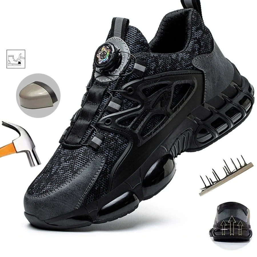 Men's Work Shoes  Rotary Buckle Work Sneakers Protective Shoes Safety Industrial Puncture-Proof Anti-Smash Steel Toe Shoes