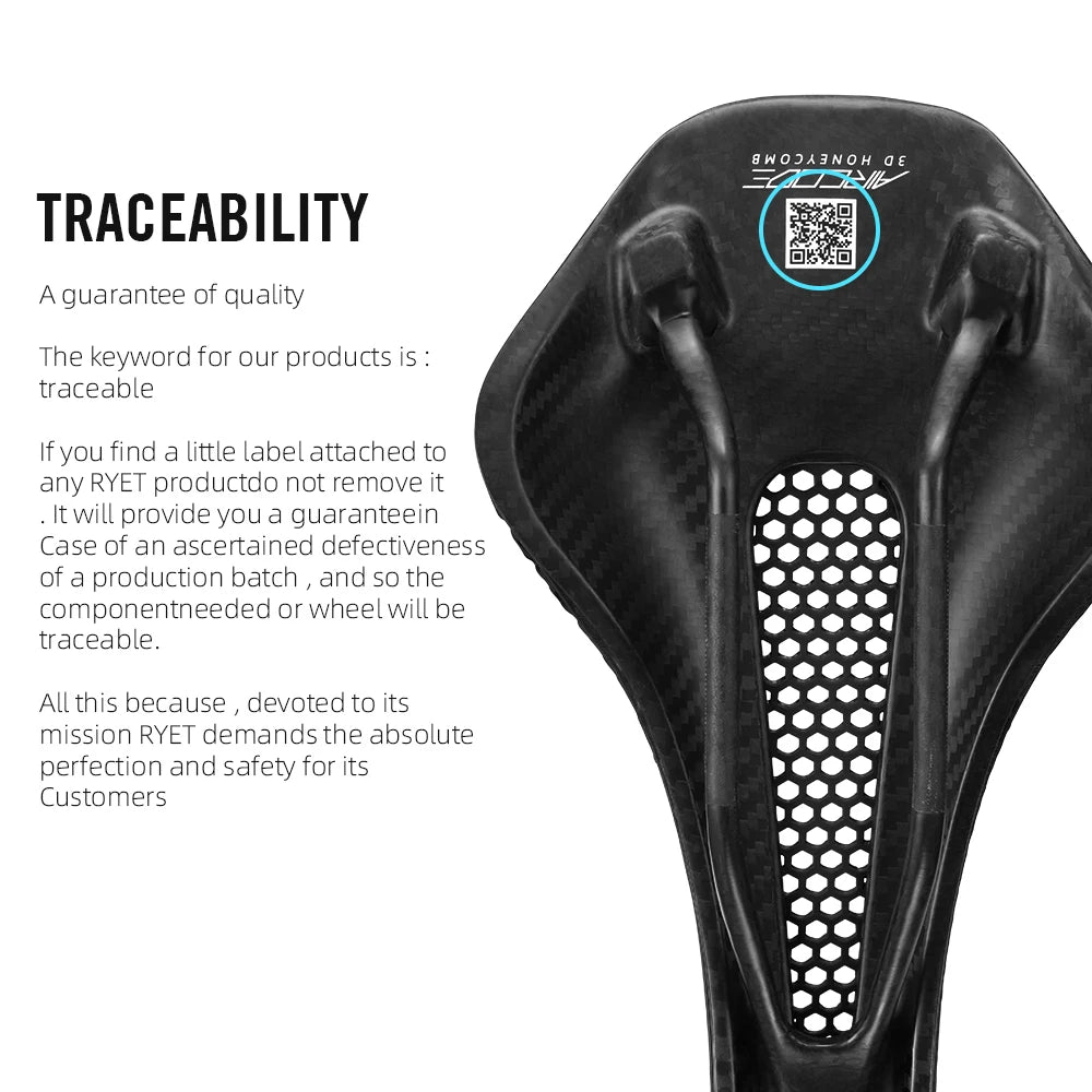 RYET Full Carbon 3D Printed Saddle Ultralight Hollow Comfortable Breathable MTB Road Racing Bike Cycling Seat Bicycle Accessory - Shoppiline