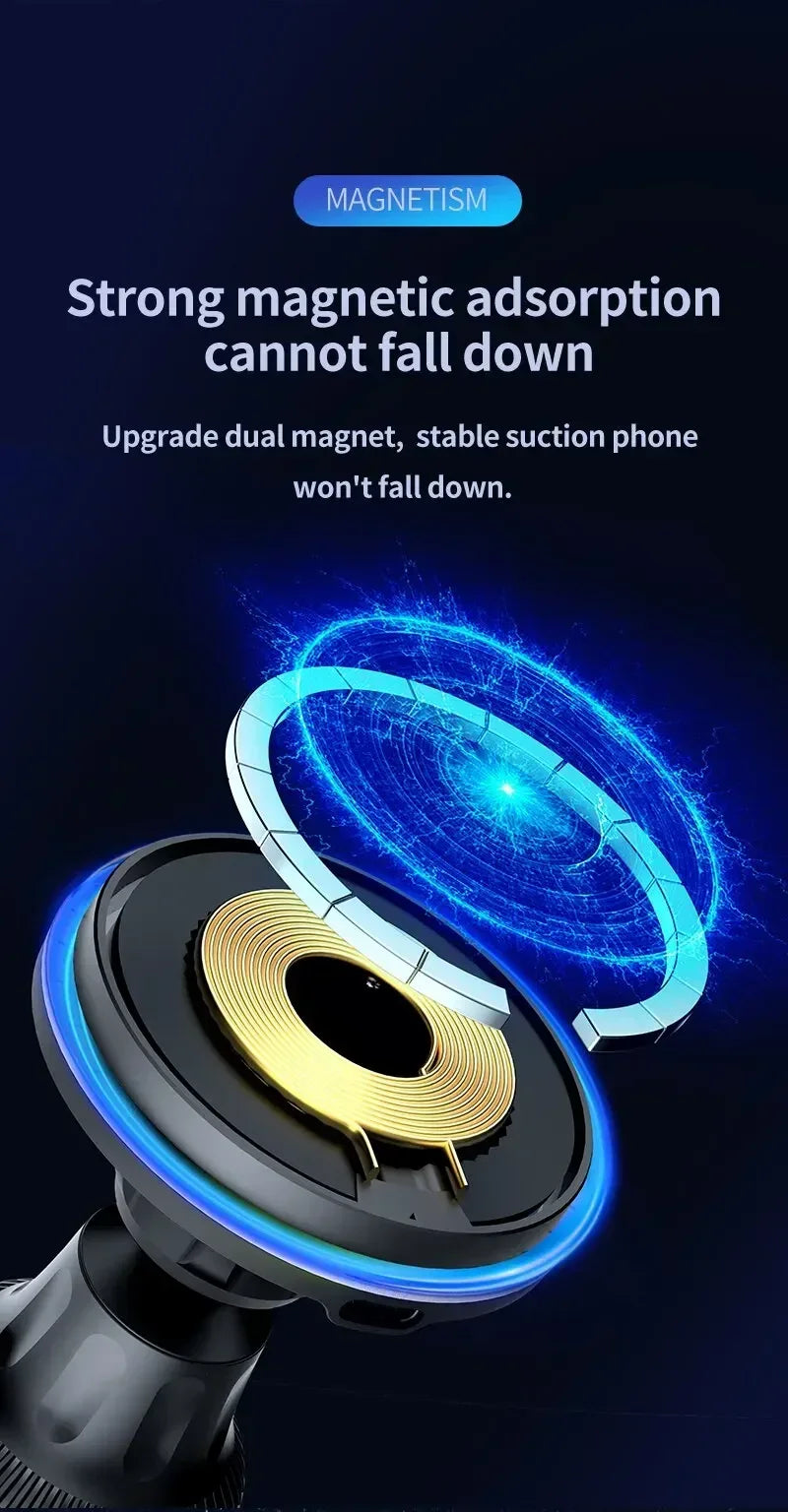 Magnetic Car Wireless Charger RGB For iPhone12 13 14 15 16 17 Pro Max Macsafe Car Phone Holder Stand Mount Fast Charging Station - Shoppiline