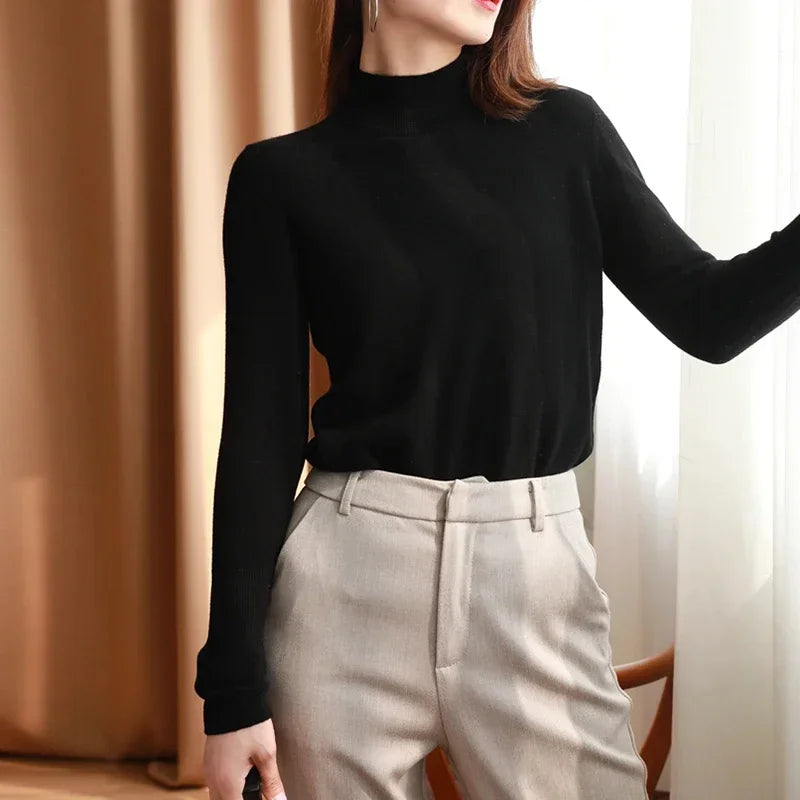 Pull-overs chic Automne-Hiver pour femmes, en tricot, col roulé, manches longues, coupe ajustée, doux et chaud, Pull Femme Top