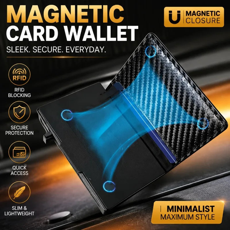 Magnetic Credit Card Holder Luxury Men Wallet Rfid Blocking Pop Up Minimalist Wallet Leather Bank Cardholder Case Vallet for Men