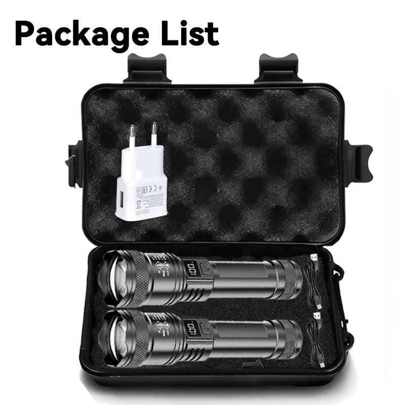 High Strong Power Led Flashlights 2000LM Tactical Torch with Display Light USB Charging Camping Fishing Emergency Zoom Lantern