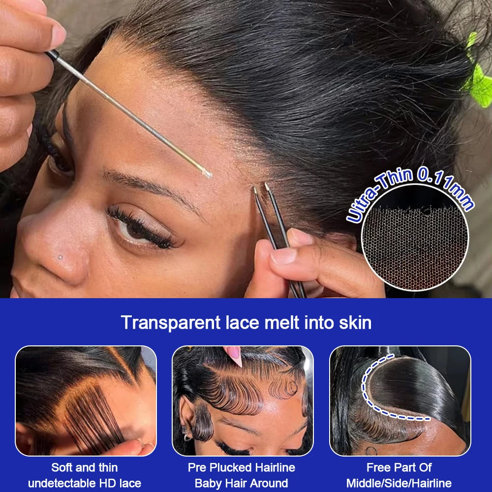 40 Inch Bone Straight Human Hair Wig 13x4 13x6 HD Transparent Lace Wigs Brazilian Full Lace Frontal Wig For Women 300% Density