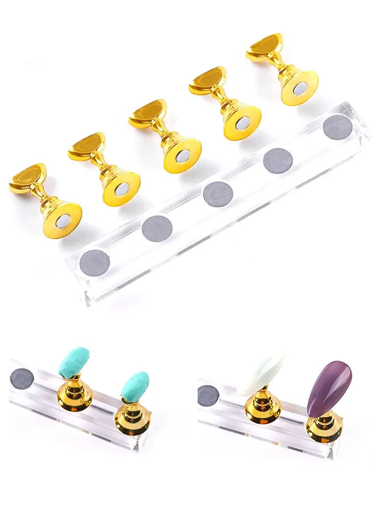 5pcs/Pack Chess Magnetic Nail Holder Practice Display Stand Gold Silver Rose-Golden Showing Shelf Gel Polish Display Stand Tools