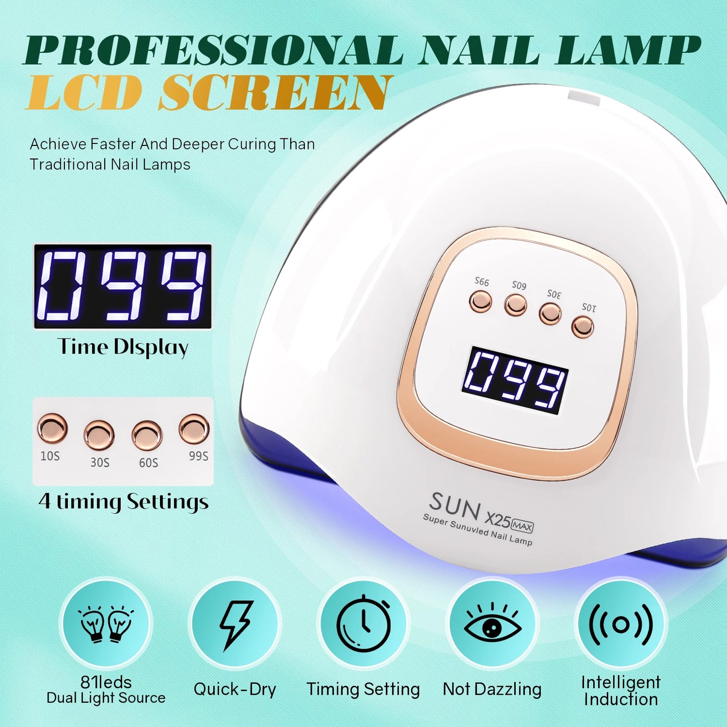 Lampe à ongles UV LED 380W 81 LED, séchoir à ongles pour vernis gel, 4 réglages de minuterie, lampe à ongles UV professionnelle, lumière à ongles à capteur automatique