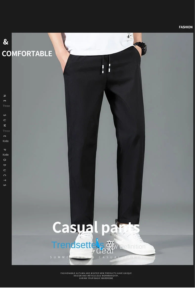 Herren Eisseide-Hose 2025 Sommer Neu Schwarz Grau Dünne Business-Freizeithose Outdoor Elastisch Atmungsaktiv Gerades Bein Jogginghose