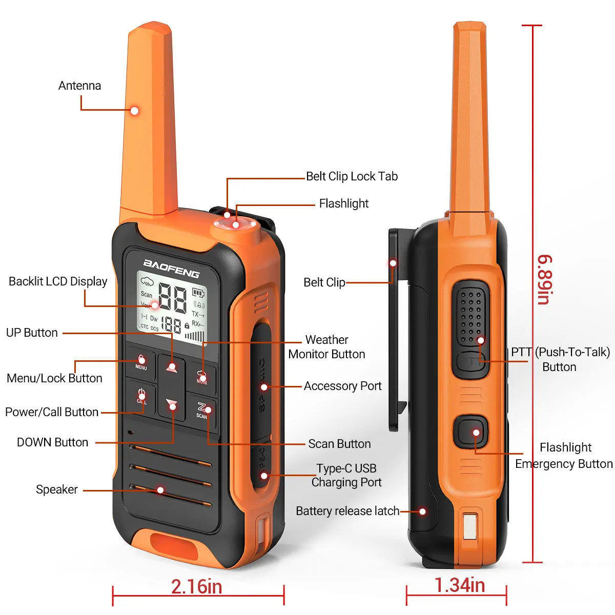 2pcs Baofeng F22 Mini Walkie Talkie PMR Long Range Rechargable Portable Kids Two Way Radio Type-C Charger for Camping Trip - Shoppiline