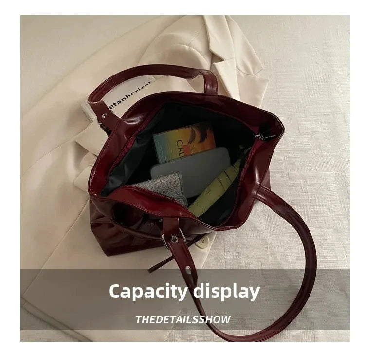 Solid-color Versatile Tote Bag for Women High-quality Suede Buckle-designed Bucket Commuter Bag