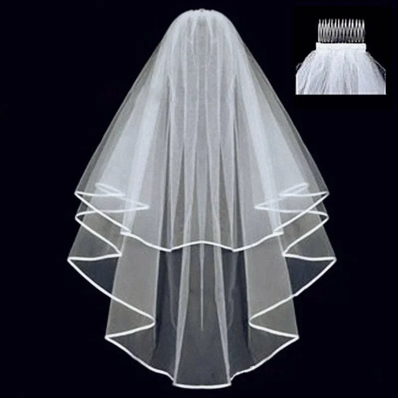 Simple Ribbon Edge Soft Tulle Wedding Veils with Comb Marriage Wedding Accessories 2024