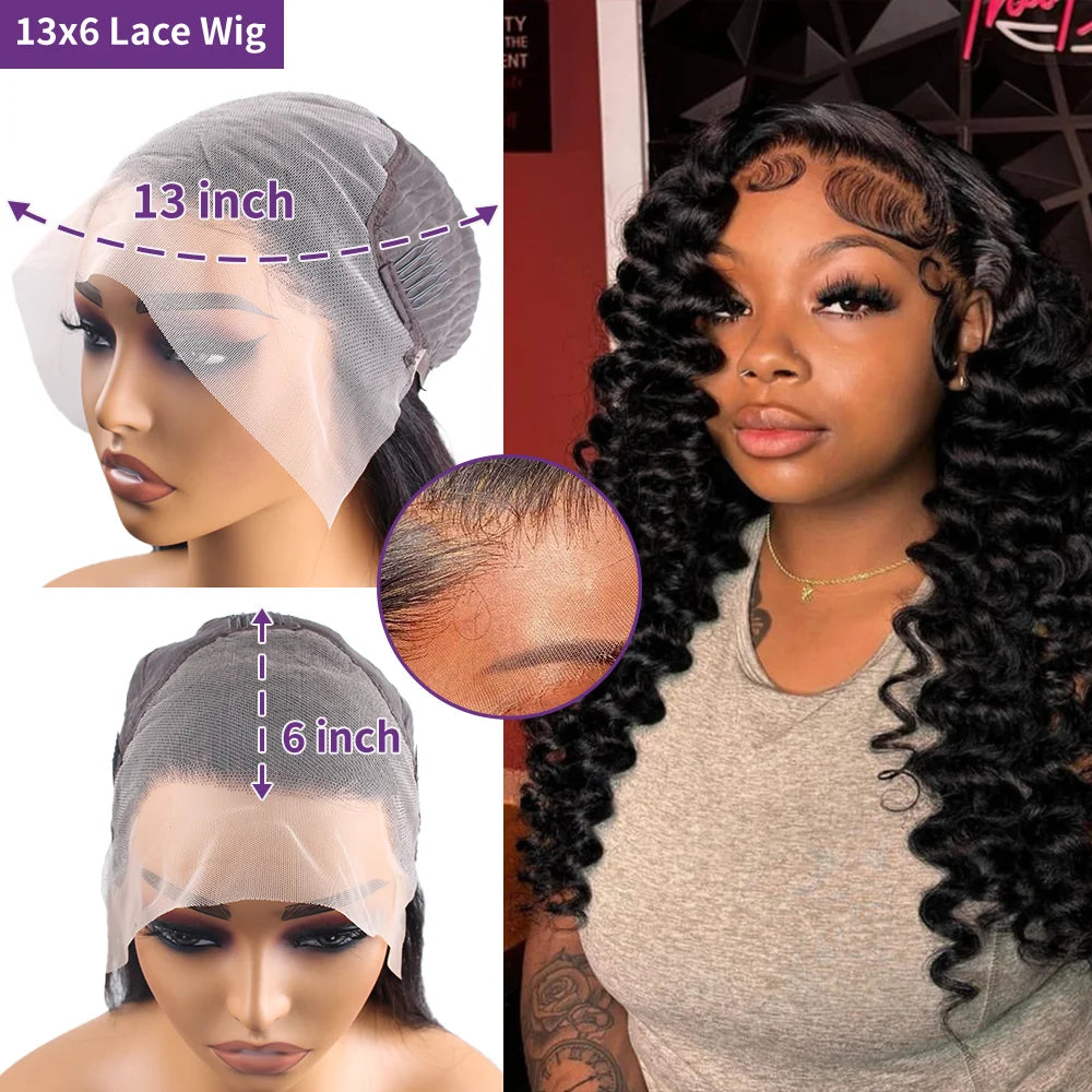 High Density Loose Deep Wave Lace Frontal Wig 30 40 Inch Lace Front Brazilian Curly Wigs 13x6 Hd Lace Frontal Black Human Hair