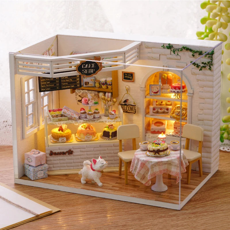 Kitten Mini Doll House 3D Puzzle Assembly Model Building Kit Creative Room Bedroom Decoration With Furniture Wooden Crafts Gifts - Shoppiline