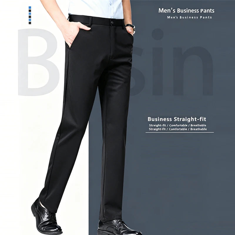 Mens Summer Stretch Straight Leg Business Dress Pants Breathable High Drape Trousers for Business Events