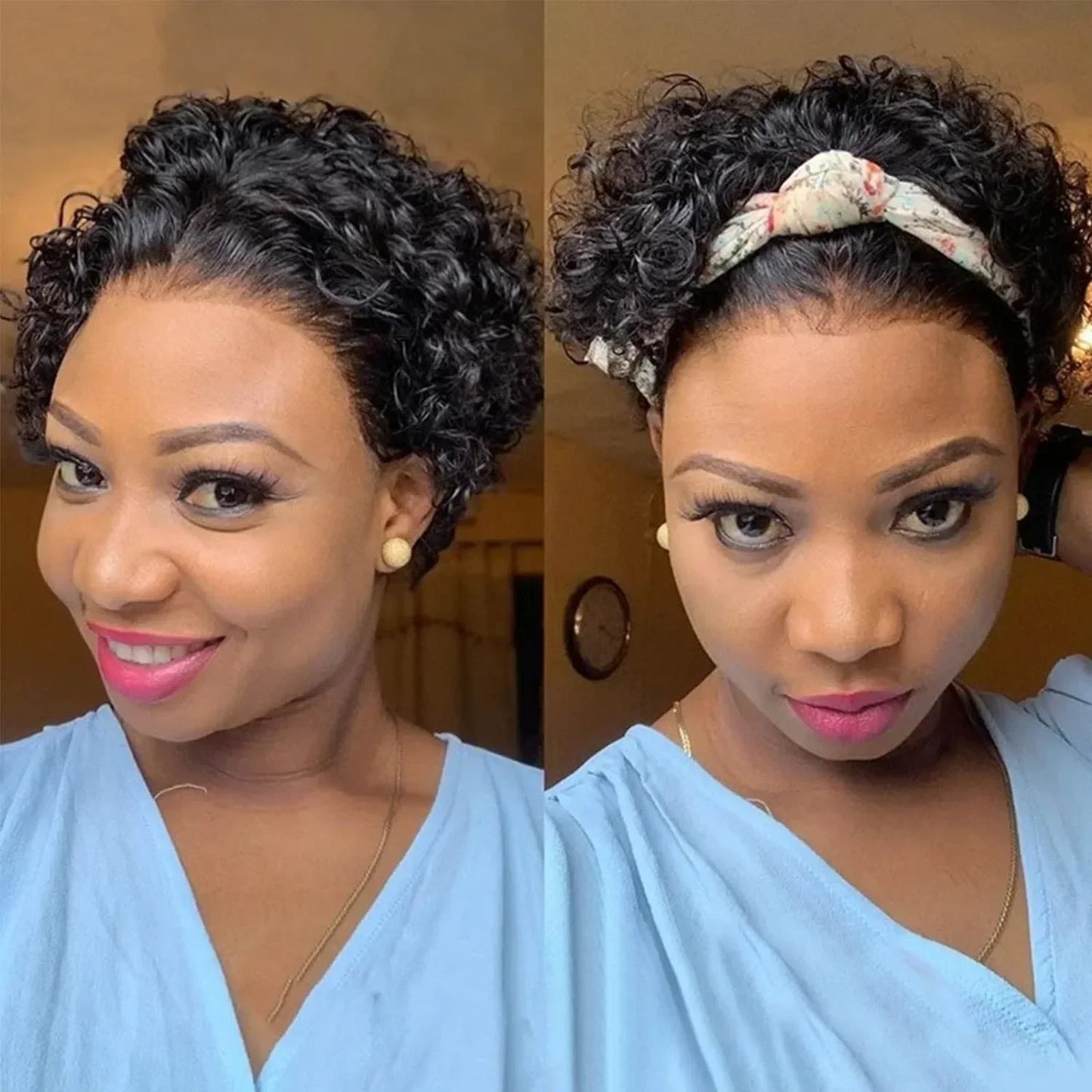 Brazilian Human Hair Wig For Black Women Afro Curly Pixie Bob Short Preplucked Hairline 13X1 Hd Lace Front Bob Water Wave Wig