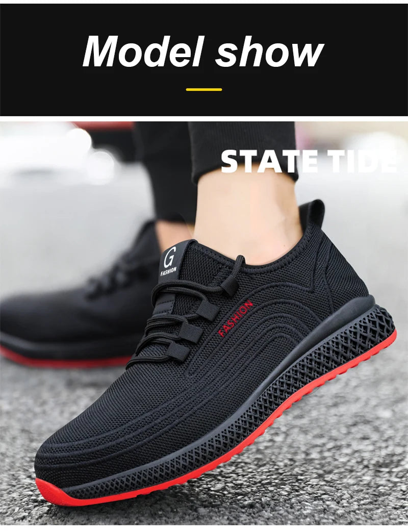 Manlegu Air Mesh Steel Toe Work Shoes Breathable Working Shoes Women Man Safety Shoes Lightweight Puncture-Proof Safety Boots