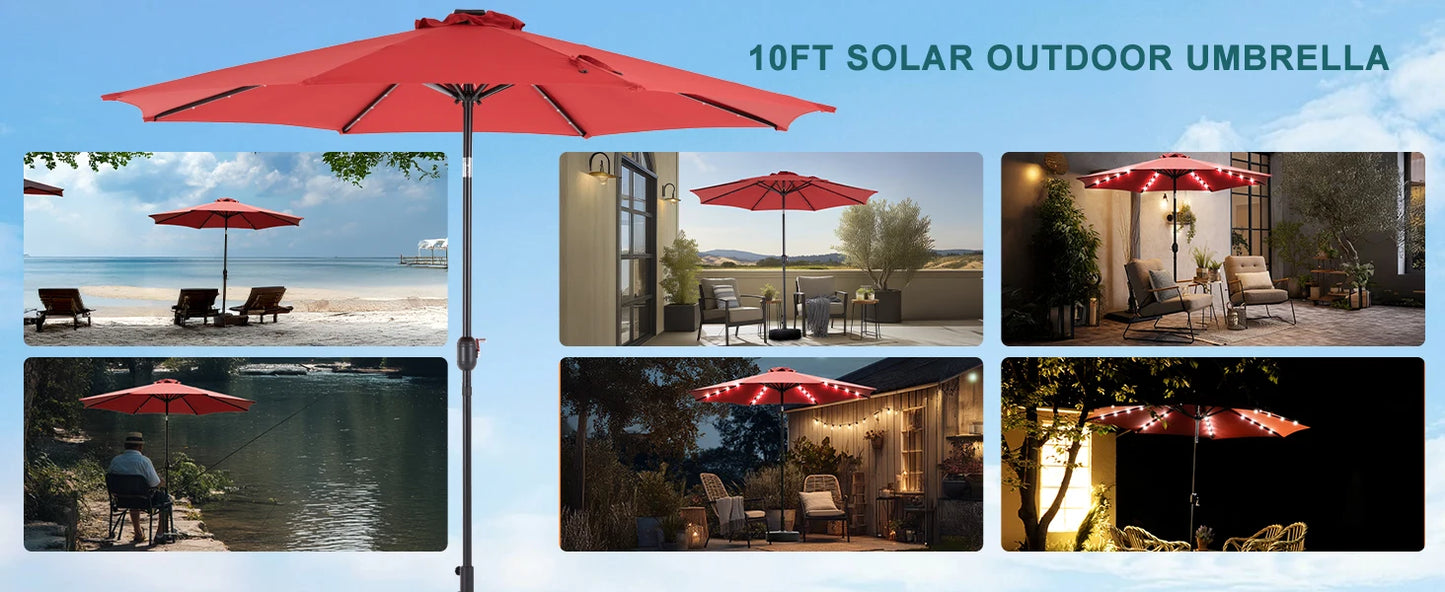 JHK 3m Solar-Sonnenschirm mit 32 LED-Leuchten, UV-beständiger Gartenschirm mit Neigungs- und Kurbelfunktion für Garten und Terrasse