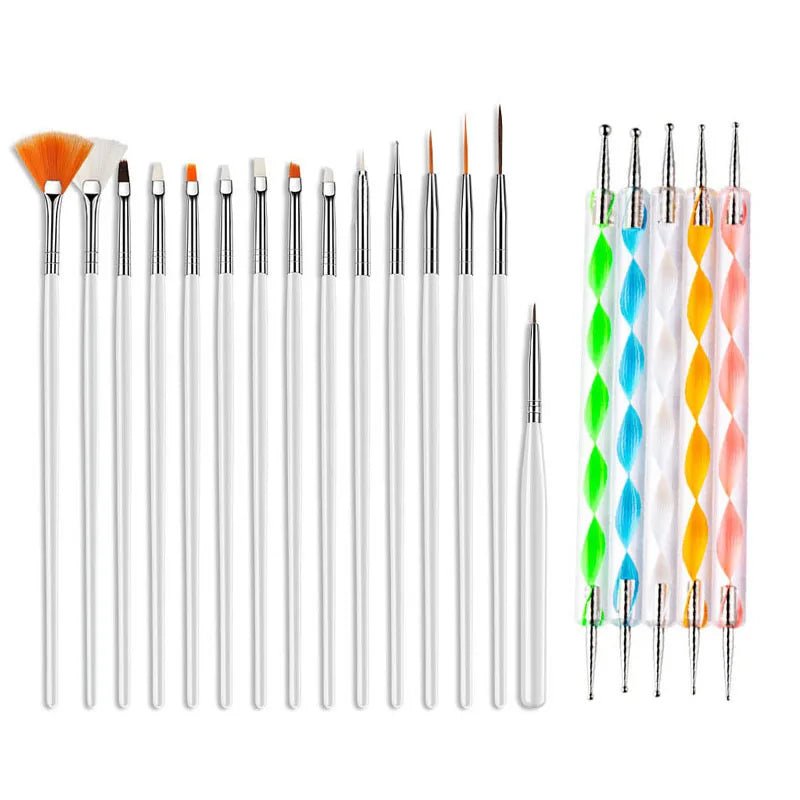 5/20 Stk. Nagelkunst Pinsel Design Spitzen Malen Zeichnen Schnitzen Dotting Pen Flachfächer Liner Acryl Gel UV Politur Maniküre Werkzeuge