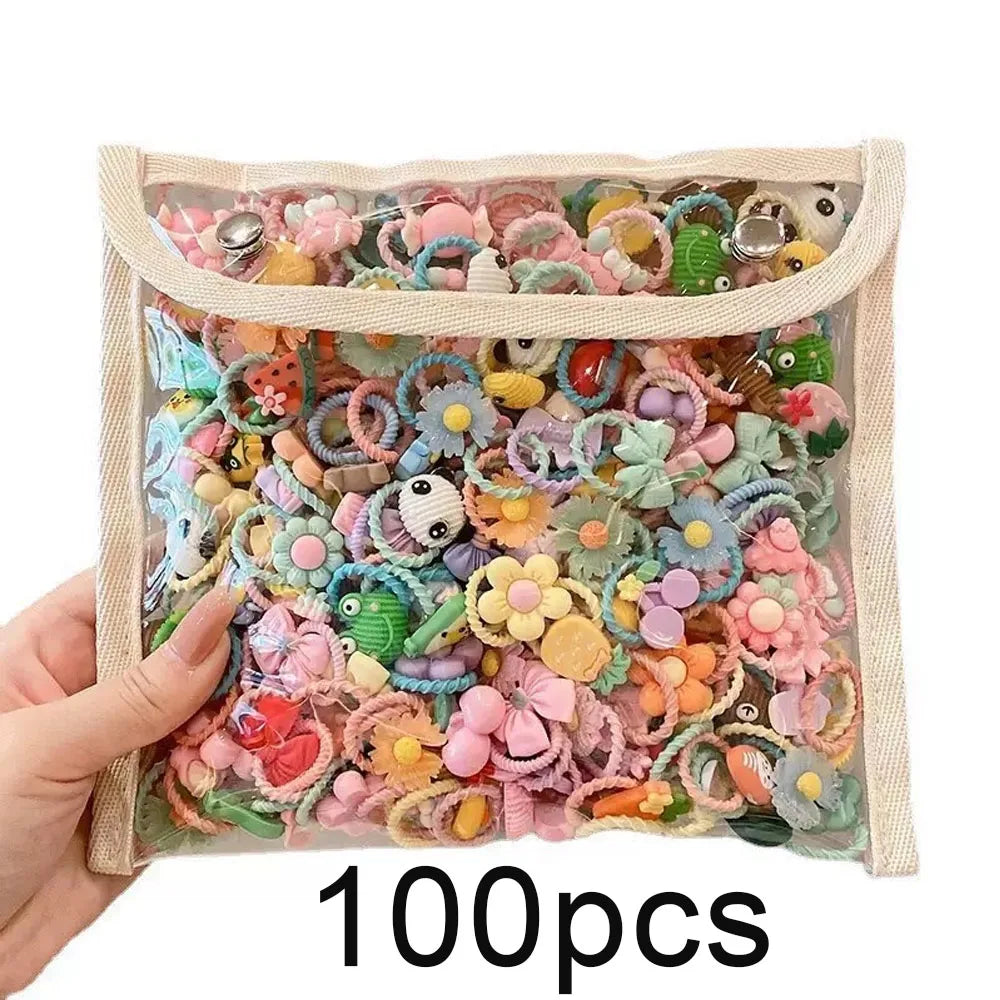 Cute Thumb Hair Ties For Girls,high Elasticity,cartoon Animal Flowers And Fruit Decorative Hair Band,sweet Girl Hair Rope